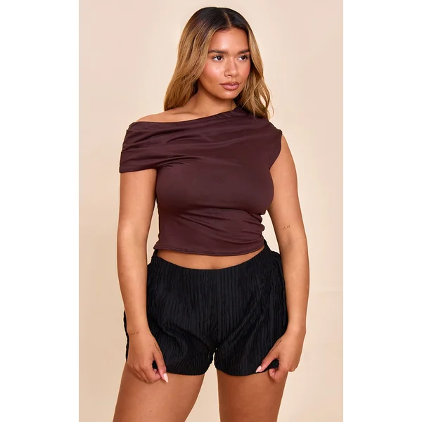 Shape Chocolate Striped Drape One Shoulder Top