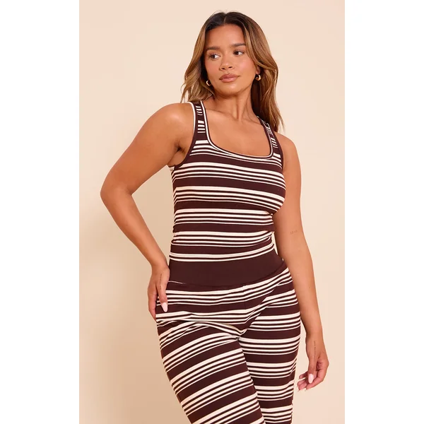 Shape Chocolate Striped Scoop Neck Vest Top