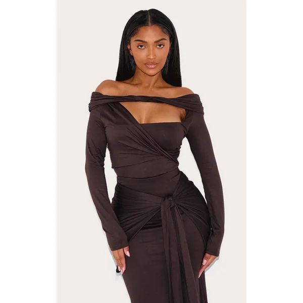 Shape Chocolate Super Soft Bardot Twist Cut Out Bodysuit