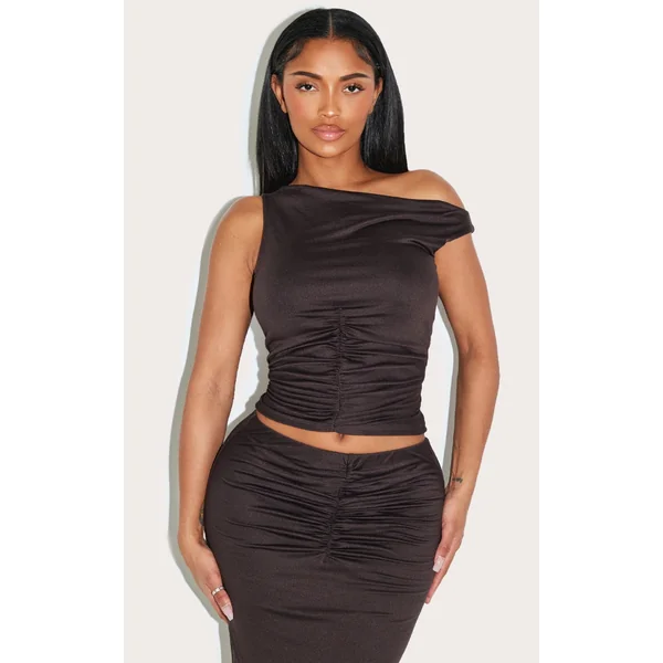 Shape Chocolate Super Soft Boat Neck Ruched Underbust Top