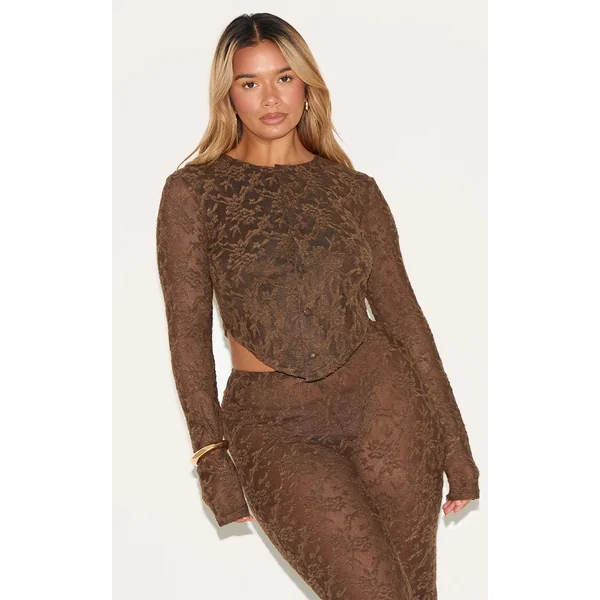 Shape Chocolate Textured Lace Button Front Cardigan