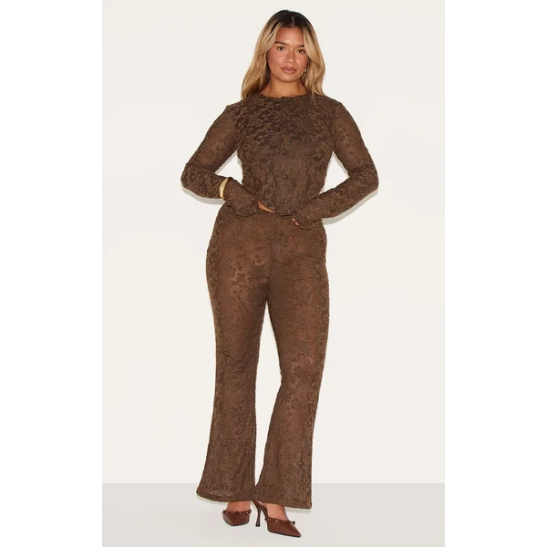 Shape Chocolate Textured Lace Highwaisted Flare Pants