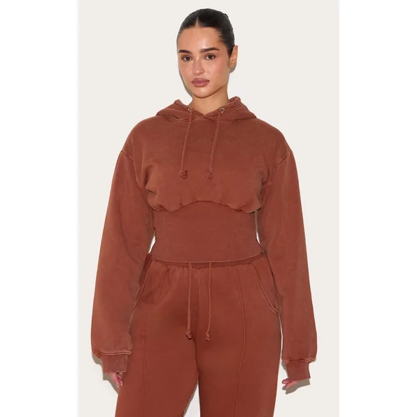 Shape Clay Sweat Cropped Shirred Waist Hoodie