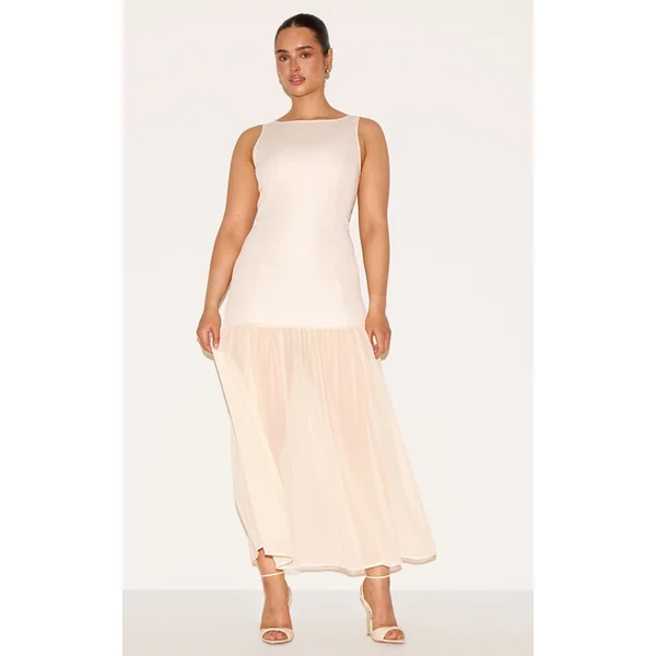 Shape Cream Boat Neck Dropped Waist Maxi Dress
