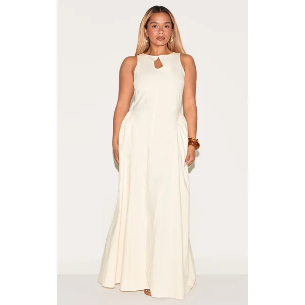 Shape Cream Linen Look Key Hole Maxi Shift Dress