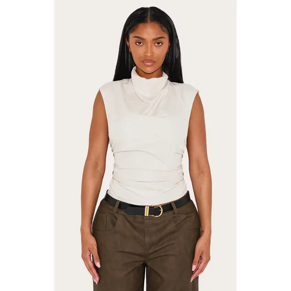 Shape Cream Peach Skin High Cowl Neck Top