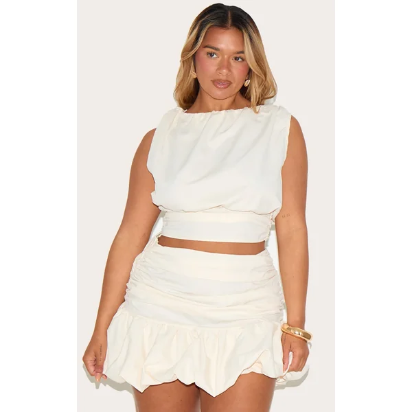 Shape Cream Ruched Dropped Hem Puffball Mini Skirt