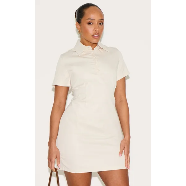 Shape Cream Stretch Woven Button Front Mini Dress