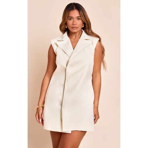 Shape Cream Tailored Sleevless Adjustable Waist Blazer Dress