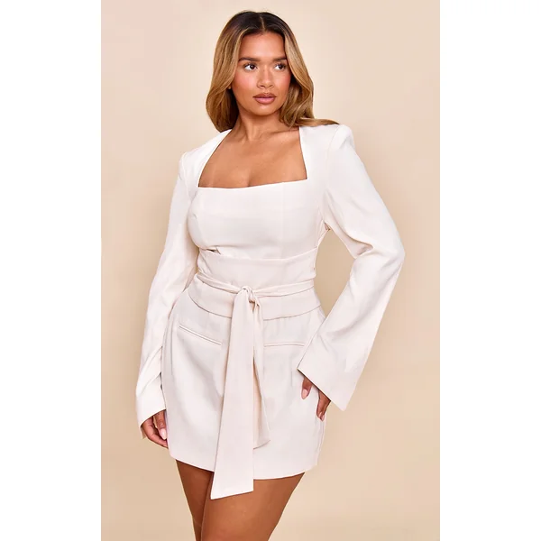 Shape Cream Tailored Sweetheart Belted Mini Dress
