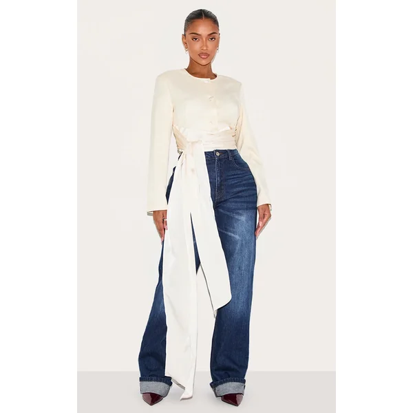 Shape Cream Tailored Wrap Wasit Long Sleeve Top