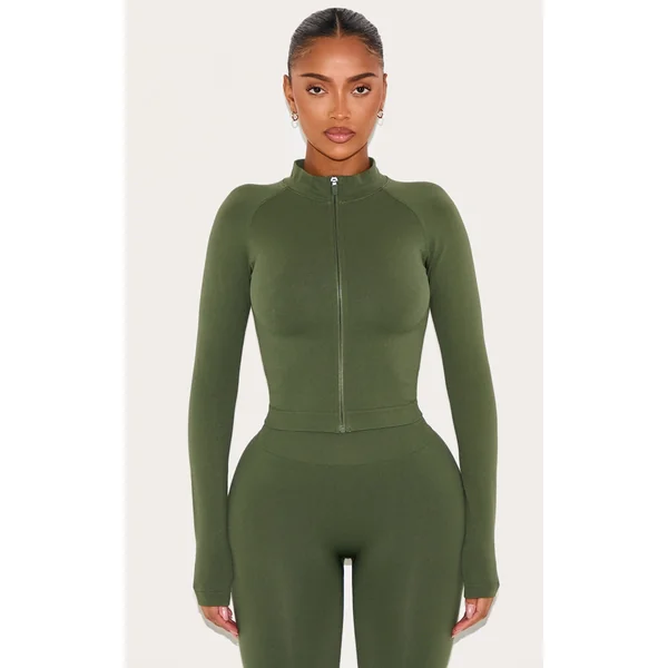 Shape Forest Green Seamless Active Zip Through Jacket