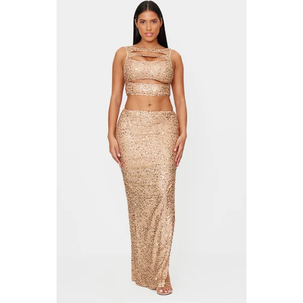 Shape Gold Sequin Maxi Skirt