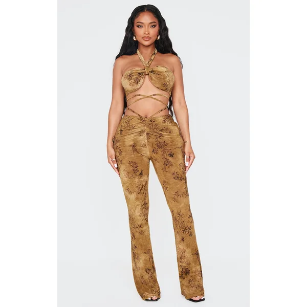 Shape Green Devore Dipped Waist Rushed Pants