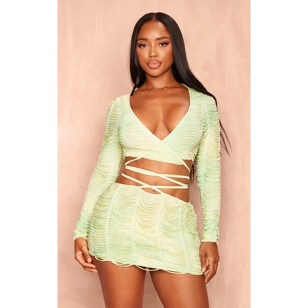 Shape Green Shredded Seamless Tie Crop Top