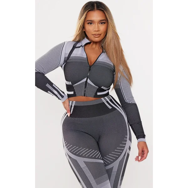 Shape Grey Contrast High Neck Long Sleeve Jacket