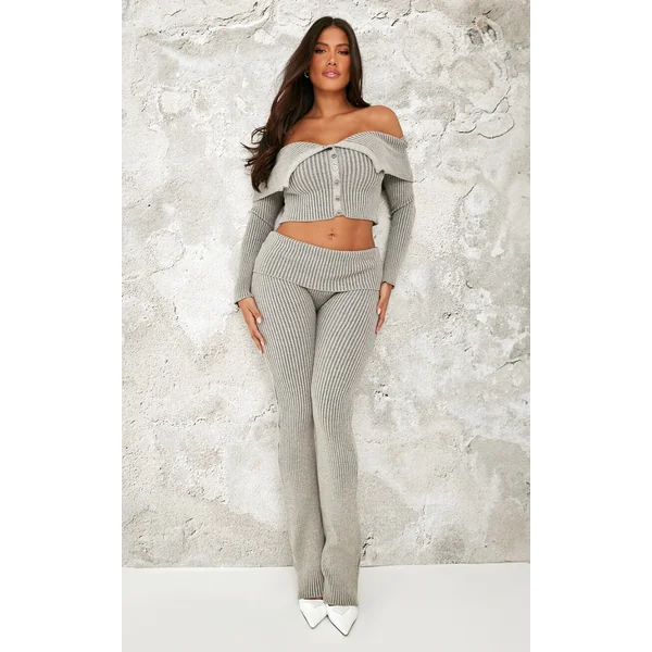 Shape Grey Fold Over Ribbed Flares