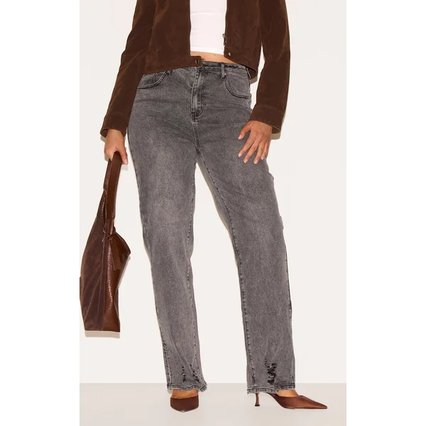 Shape Grey Hourglass Stretch Ripped Split Hem Straight Leg Jeans