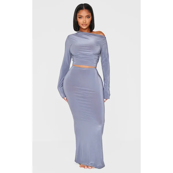 Shape Grey Low Rise Maxi Skirt