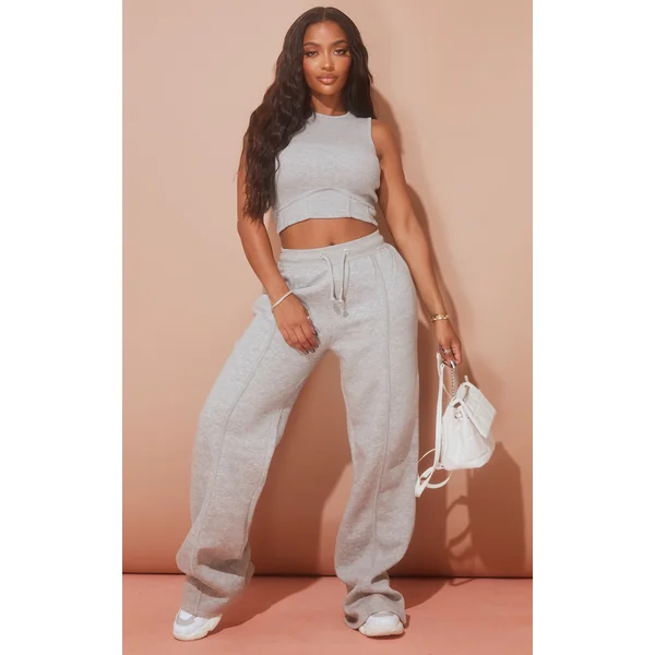 Shape Grey Marl Binded High Waist Wide Leg Sweatpants