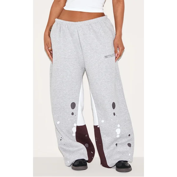 Shape Grey Marl Printed Paint Splat Detail Wide Leg Sweatpants