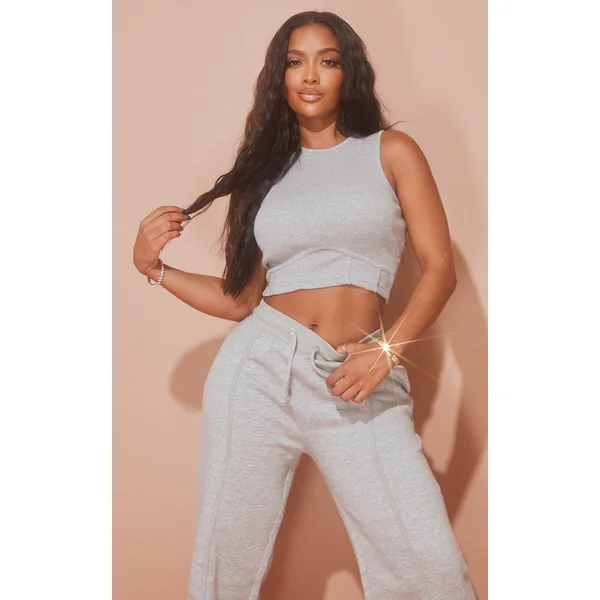 Shape Grey Marl Thick Ribbed Under Bust Binded Crop Top