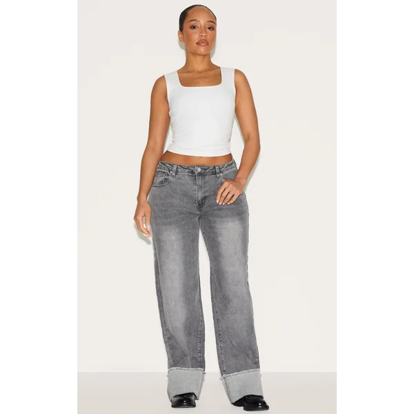Shape Grey Stretch Denim Highwaisted Distressed Turn Up Hem Jeans