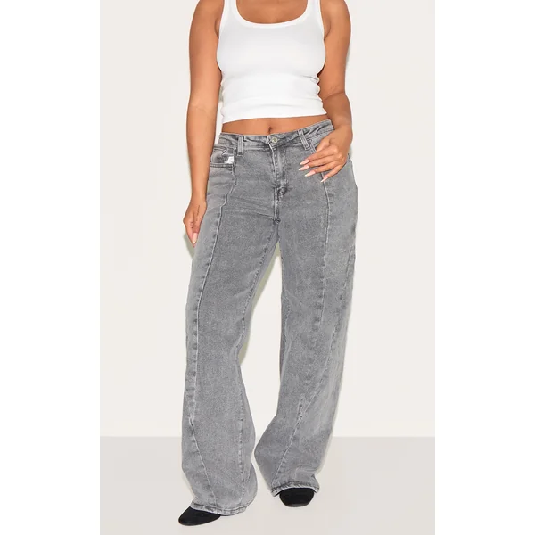 Shape Grey Stretch Denim Highwaisted Seam Detail Wide Leg Jeans
