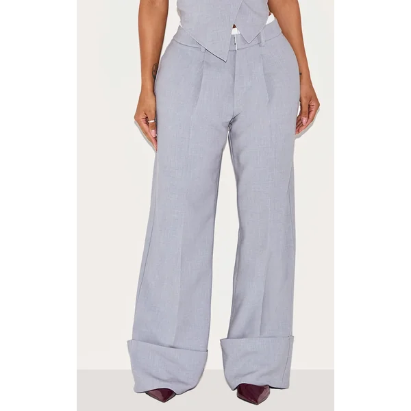 Shape Grey Tailored Double Waistband Turn Up Pants