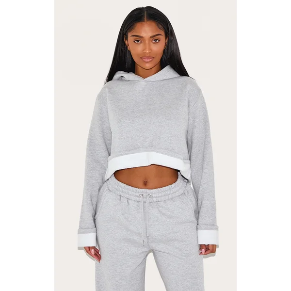 Shape Grey Turn Up Hem Cropped Hoodie