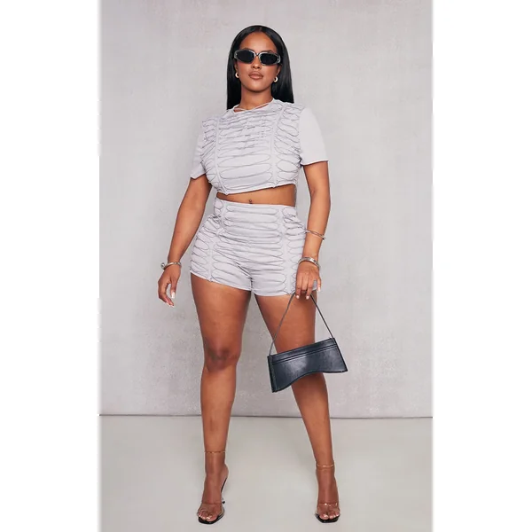 Shape Grey Woven Lace Up Detail Shorts