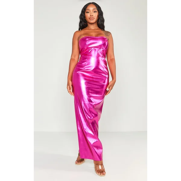 Shape Hot Pink Metallic Bandeau Maxi Dress