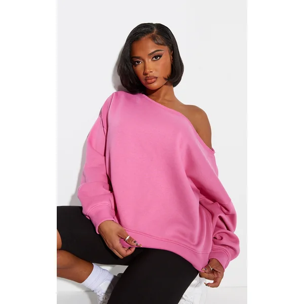 Shape Hot Pink Sweat Raw Edge Slouch Sweatshirt