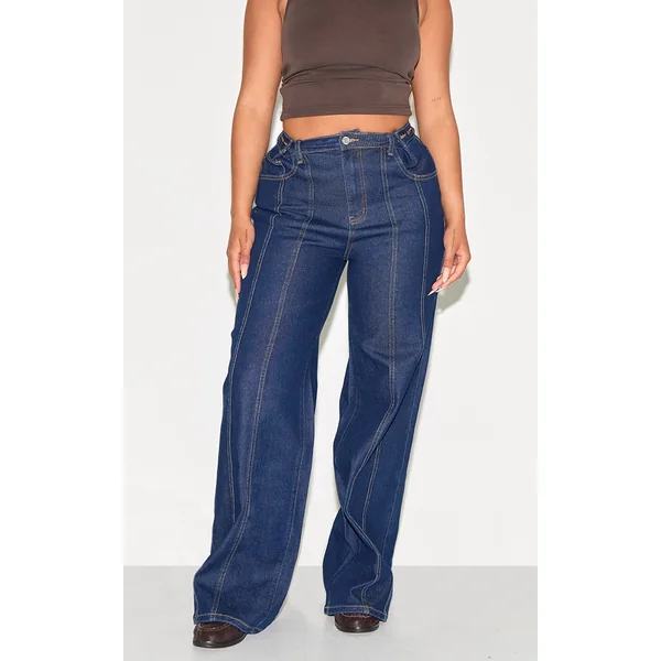Shape Indigo Stretch Denim Highwaisted Adjustable Button Wide Leg Jeans