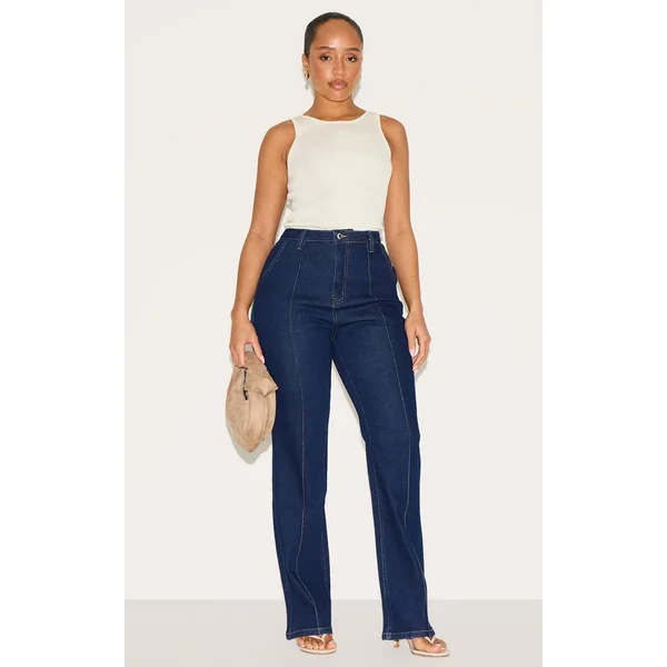 Shape Indigo Stretch Denim Highwaisted Pintuck Adjustable Back Detail Jeans