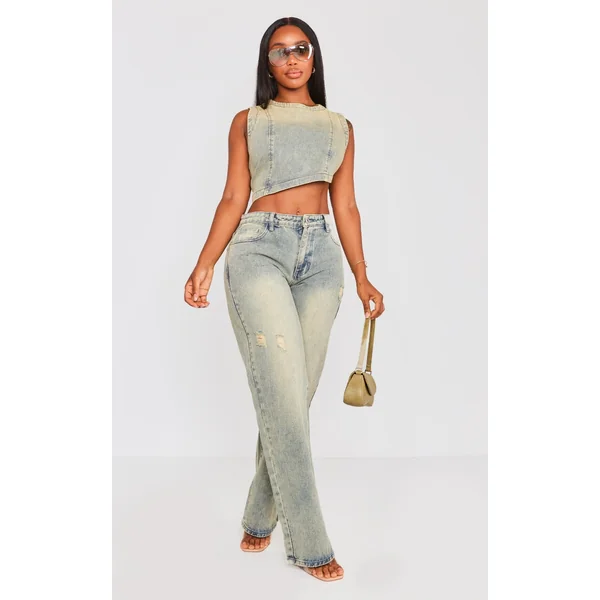 Shape Indigo Vintage Wash Washed Denim Wide Leg Jeans