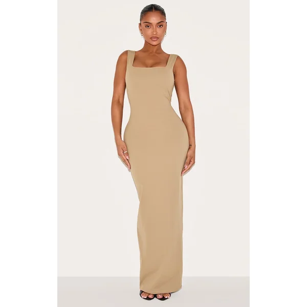 Shape Khaki Built In Bra Sculpt Square Neck Maxi Dress