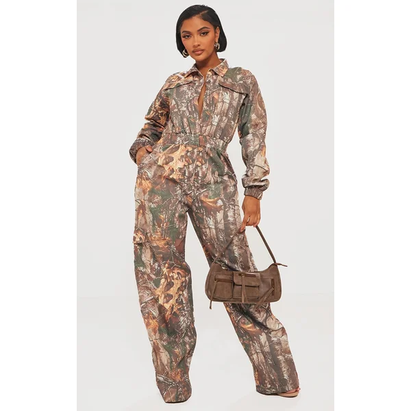 Shape Khaki Camo Printed Elasticated Waist Jumpsuit