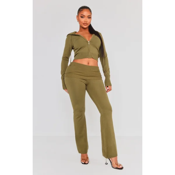 Shape Khaki Knit High Waist Foldover Waist Leggings