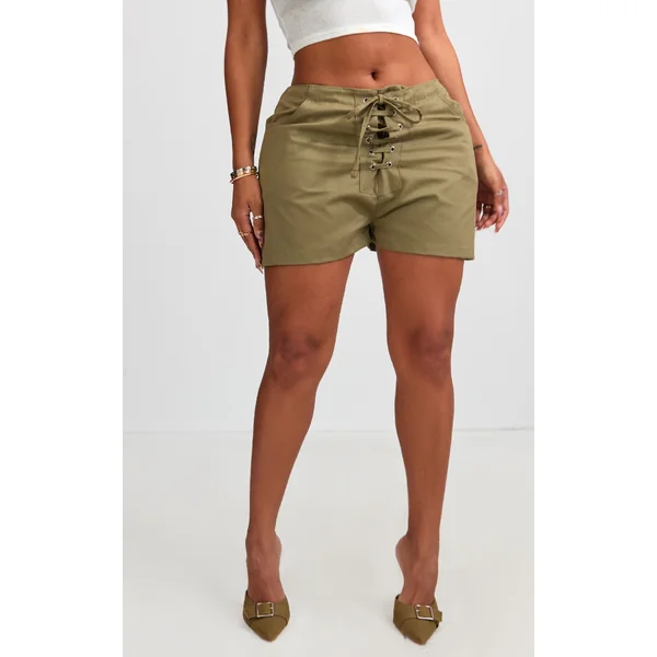 Shape Khaki Lace Up Front Twill Shorts