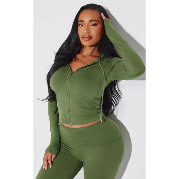 Shape Khaki Sculpted Zip Through Hoodie