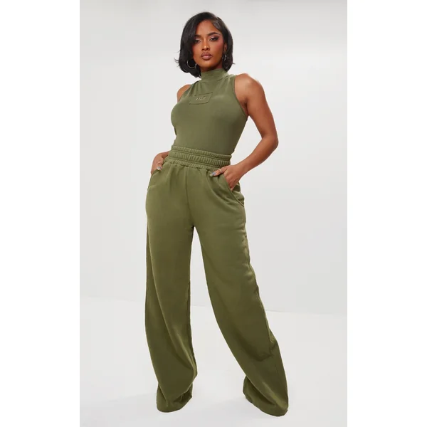 Shape Khaki Sweat High Waist Wide Leg Sweatpants
