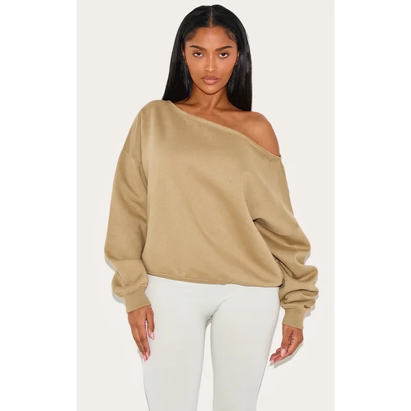 Shape Khaki Sweat Raw Edge Slouch Sweatshirt