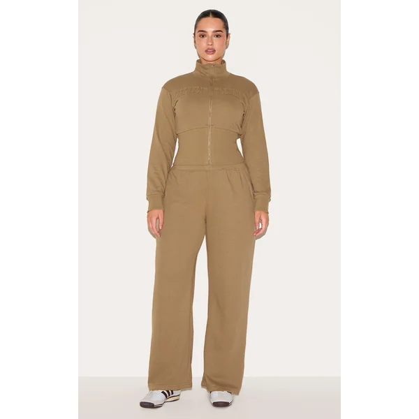 Shape Khaki Waistband Detail Wide Leg Sweatpants