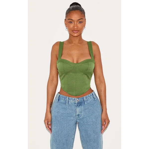 Shape Khaki Woven Corset Crop Top
