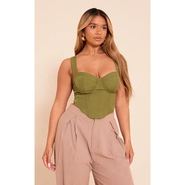 Shape Khaki Woven Corseted Crop Top