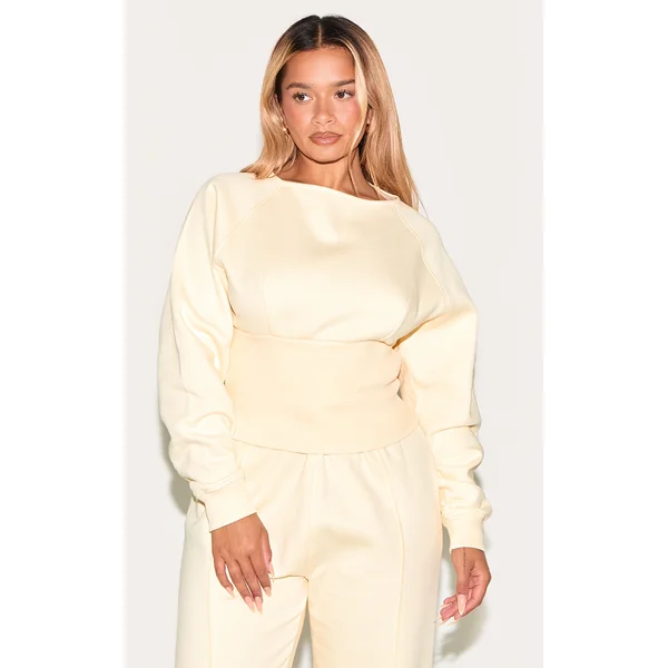Shape Lemon Boat Neck Cinched Waist Sweatshirt