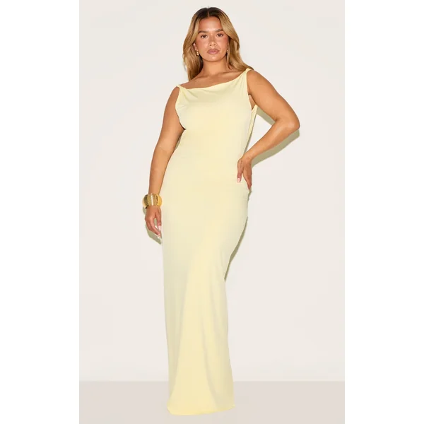 Shape Lemon Boat Neck Twist Shoulder Cowl Back Maxi Dress