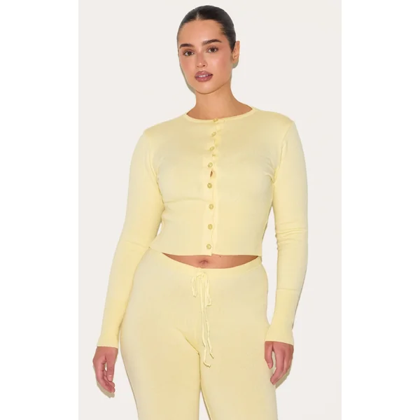 Shape Lemon Knitted Button Front Wide Rib Cardigan