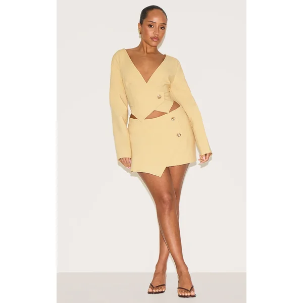 Shape Lemon Linen Look Asymmetrial Hammered Button Skort